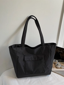 Large Capacity Oxford Cloth Plaid Tote Bag For Women Fashion Grid Shoulder Bag For Commuting School Daily Versatile Casual Handbag