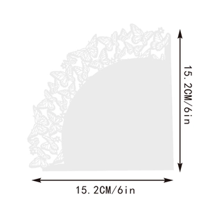 Detail view of white laser-cut butterfly lace paper with 15.2cm size measurements