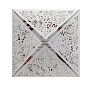 Laser cut white square wedding invitation with elegant floral mandala pattern