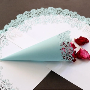 Laser cut light blue wedding confetti cones for flower petals and rose decorations
