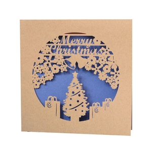 Carte de Voeux Noël Découpe Laser Papier Kraft Merry Christmas Carte d'Invitation Évidée Flocon de Neige Sapin Déco