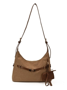 Brown vintage hobo shoulder bag with matte texture and cute elephant charm accent