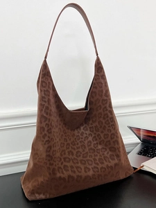 Leopard Print Tote Bag For Women Retro Large Capacity PU Leather Hobo Shoulder Bag Commuting Bag With Inner Pouch