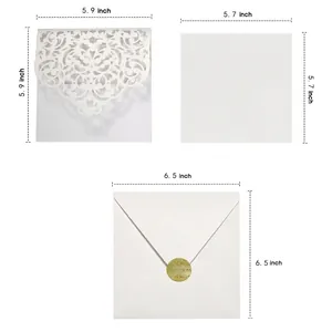White laser-cut invitation card set with envelope and square blank insert 6.5 inch