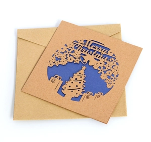 Lot de cartes de Noël découpées au laser avec enveloppe kraft et insert bleu sur blanc