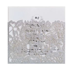 Elegant laser-cut silver glitter rose invitation with white printed insert for weddings