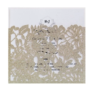 European Rose Laser Cut Wedding Invitation Cards Silver Gold Glitter Hollow Out Greeting Cards For Valentine Day Party