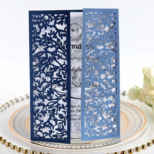 European Laser Cut Wedding Invitation With Satin Ribbon Bow Pearlescent Paper Hollow Out Greeting Card For Marriage Banquet
