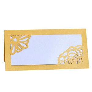 Elegant gold laser-cut hollow rose wedding place card with white inner paper insert