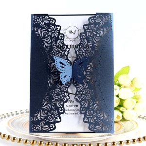 European Style Laser Cut Floral Wedding Invitation Card Pearlescent Paper With Butterfly Buckle For Engagement Party Blessing Cards