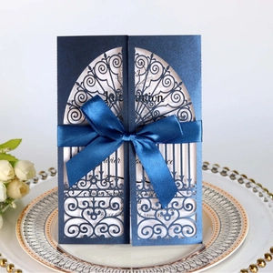 Élégantes Cartes d'Invitation de Mariage Découpées au Laser Avec Nœud en Ruban de Satin Pour Fête de Fiançailles Banquet Cérémonies Invitations en Papier Nacré de Luxe