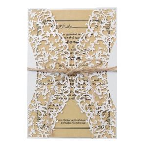 Elegant Laser Cut Floral Invitation Card Hollowed Pearlescent Kraft Paper Invitation With Envelope Hemp Rope Wedding Party