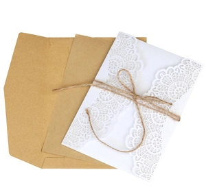 Laser cut lace wedding invitation with kraft envelopes and decorative twine set