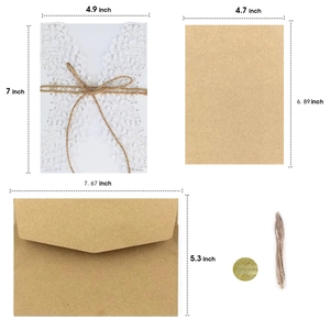 Laser cut leaf wedding invitations set with kraft paper inserts and twine decoration