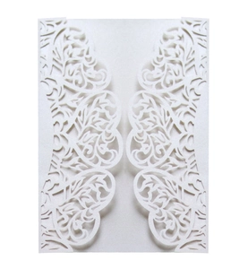Elegant white laser-cut hollow lace wedding invitations with pearlescent floral design