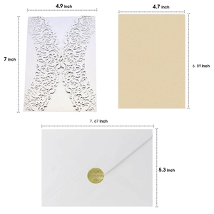 European laser cut hollow wedding invitation set with cream inner card and white envelope