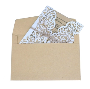 Laserschnitt Einladung Set mit Herz-Design, Kraftpapier Umschlag und Hanfseil Deko