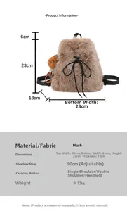 Detaillierte Größentabelle und Spezifikationen für den luxuriösen braunen Plüsch-Rucksack