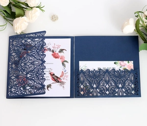Elegant Laser Cut Hollow Wedding Invitation Artificial Pearl Paper Floral Lace Invitation Cover Inner Card Envelope Marriage Party