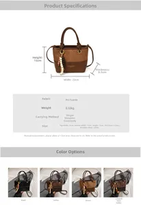 Detailed size chart for the women's crossbody bucket bag with mixed material texture
