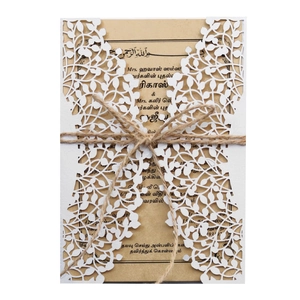 Laser Cut Hollow Leaf Wedding Invitation Cards European Style Artificial Pearl Paper Kraft Inner Page Hemp Rope Marriage Engagement