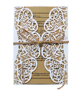 Lot de Cartes d'Invitation de Mariage Découpe Laser Avec Insert en Papier Kraft Nœud en Ficelle Blanc Motif Cœur Ajouré pour Fête de Mariage Cérémonie Événement