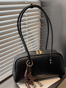 Sac à Bandoulière pour Femme Grande Capacité en Cuir PU Rétro Texture Litchi Sac Bowling Sac Boston à la Mode Avec Doubles Poignées