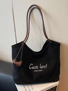 Women Retro Large Capacity Tote Bag Made Of PU Leather With Letter Embroidery And Double Shoulder Straps For Daily Commute