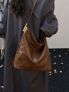 Grand sac cabas vintage marron en similicuir pour femme style automne et hiver