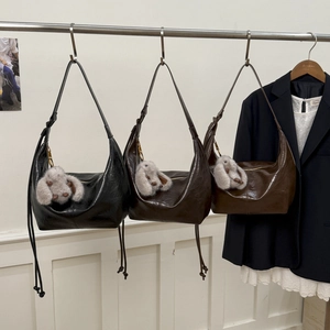 Retro soft leather hobo bags in black, coffee, and brown with cute rabbit charms