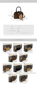 Detailed size specifications and material chart for shell-shaped crossbody handbag