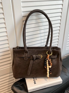 French Retro Matte PU Leather Underarm Bag For Women Large Capacity Tote Shoulder Bag With Bead Pendant Vintage Casual Hobo Purse Bucket Bag