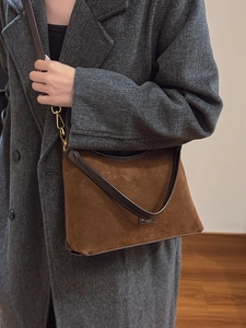 Borsa tote minimalista in pelle scamosciata marrone con cinturini in pelle per donna