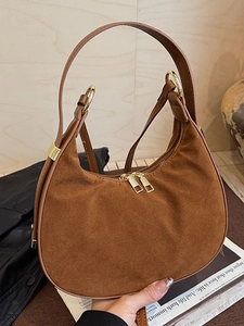 Women Vintage Faux Suede PU Leather Hobo Bag Minimalist Dumpling Shoulder Bag Large Capacity Commuter Handbag With Gold Zipper