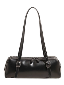 Minimalist black oblong underarm bag with adjustable silver buckles for daily commute