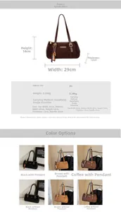 Detailed dimension chart for baguette shoulder bag with PU leather specs and size data