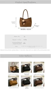 Guide des tailles pour sac cabas en suédine avec dimensions 27x42cm et détails de sangle