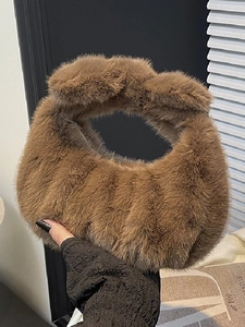 Borsa a Mano da Donna in Pelliccia Sintetica Plissettata Morbida Borsa Sottobraccio in Peluche Con Manico Annodato Invernale