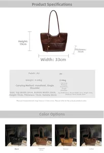 Detailed dimension guide for contrasting faux suede bucket bag with color options