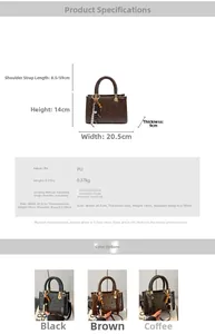 Detail specifications of vintage PU crossbody bag showing dimensions and color options