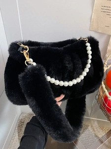 Sac à Main Élégant en Peluche Fausse Fourrure pour Femme Avec Bandoulière Chaîne de Künstliche Perles Sac Bandoulière Souple Plissé pour l'automne Hiver Mode Femme Accessoire