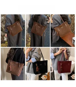 Detailed views of vintage leopard print tote bag with soft texture and stylish tassel charm
