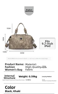 Detailed technical diagram of vintage tote bag showing precise dimensions and size chart