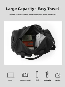 Detailed view of the large capacity travel bag interior showing 15.6 inch laptop storage