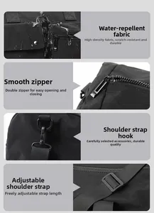 Detail of durable water-repellent fabric and high-quality metal zippers on travel bag