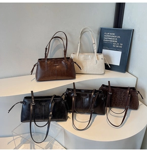 Detailed collection of retro leather shoulder bags in brown, beige, and leopard print