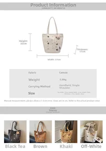 Detailed canvas tote bag size chart with dimensions 37x32x17cm and weight parameters