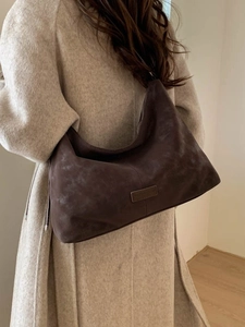 Sac hobo rétro en daim givré marron foncé pour femmes avec bandoulière grande capacité