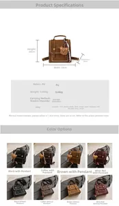 Detailed size guide and color options for the vintage PU leather mini backpack