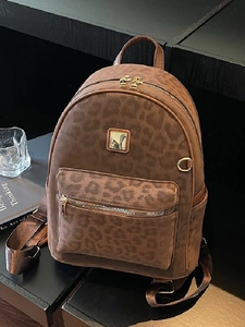 Sac à Dos Vintage en Cuir PU Imprimé Léopard Pour Femmes Style Coréen Mode Grande Capacité Voyage Navette Sac à Bandoulière